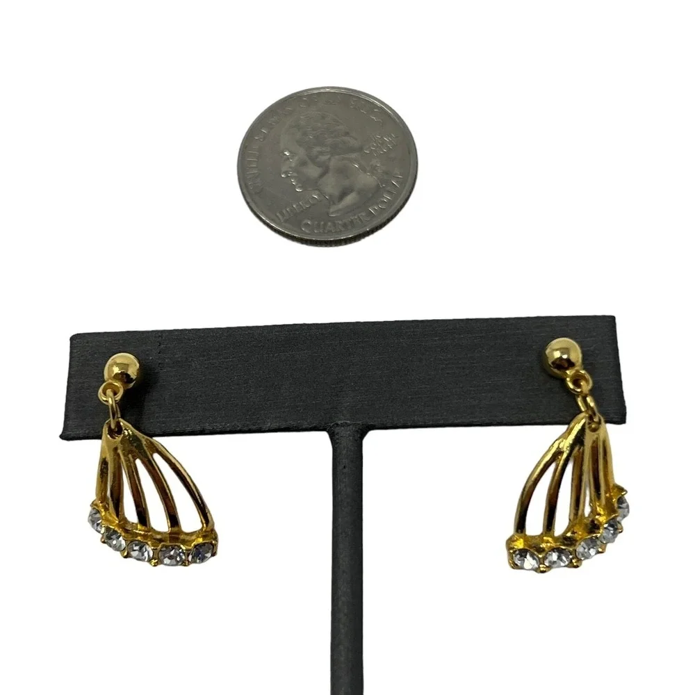 Vintage Necklace Earrings Statement Gold Tone Crystal Accents Demi Parure‎